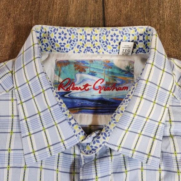 Robert Graham Mens Size 2XL Sport Shirt Checkered Paisley Flip Cuffs Classic Fit - Picture 3 of 13
